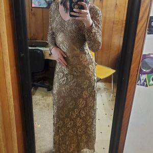 Gold beaded formal longsleeve dress
